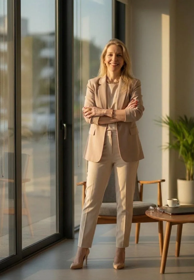 Claudia Barbato em retrato de corpo inteiro